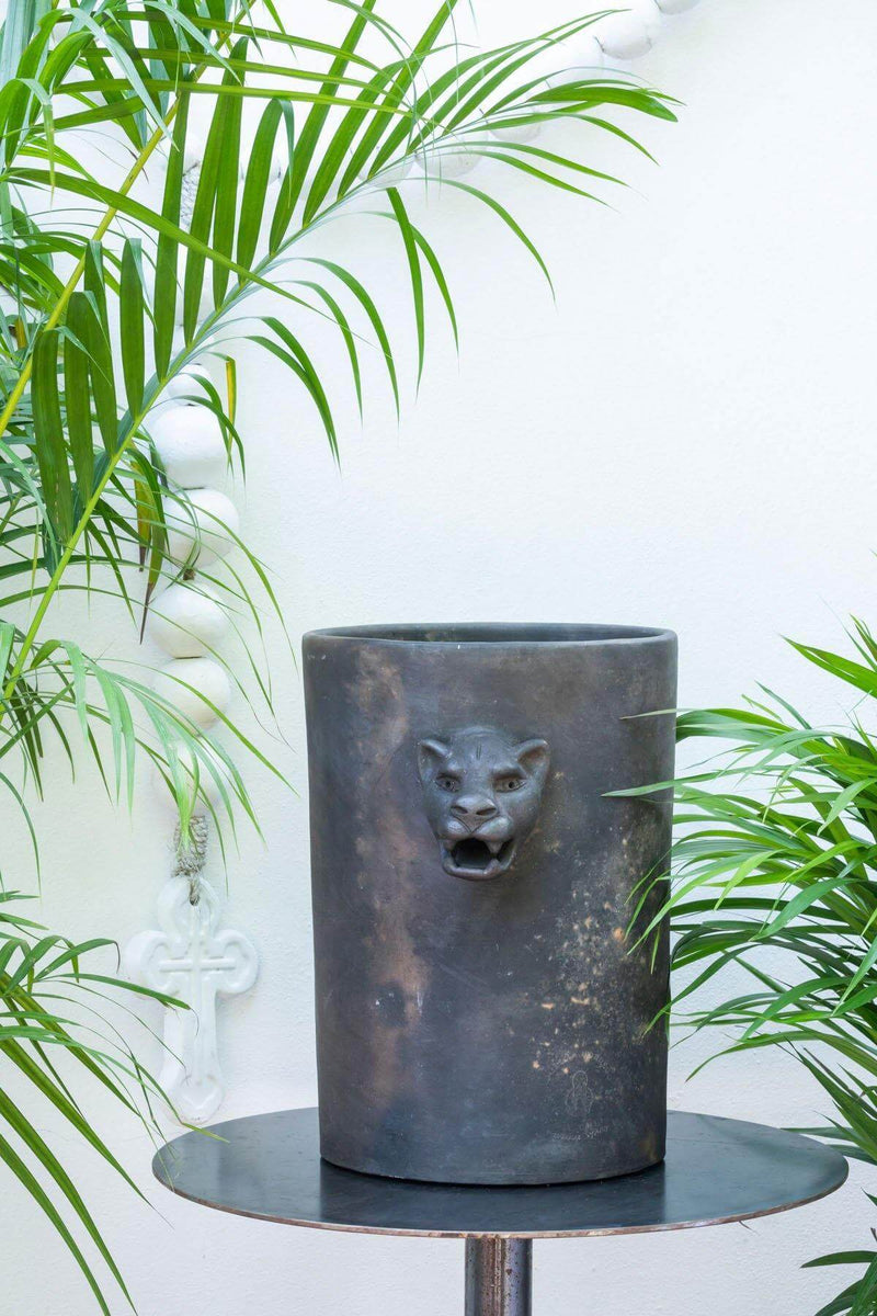 black clay planter pots Jaguar Head Planter | Unique Indoor Terracotta Pot