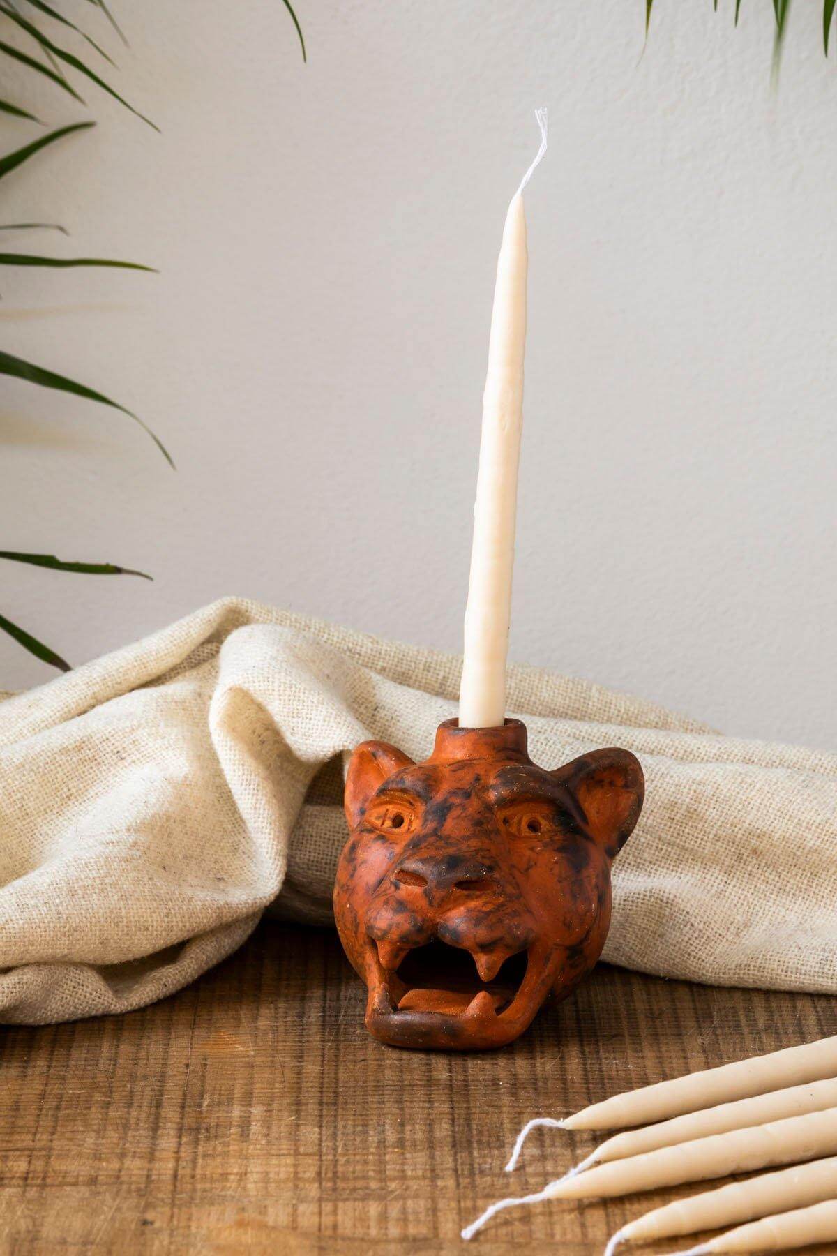 Jaguar Head Clay Candle Holder by Andrea Garcia - Wool+Clay