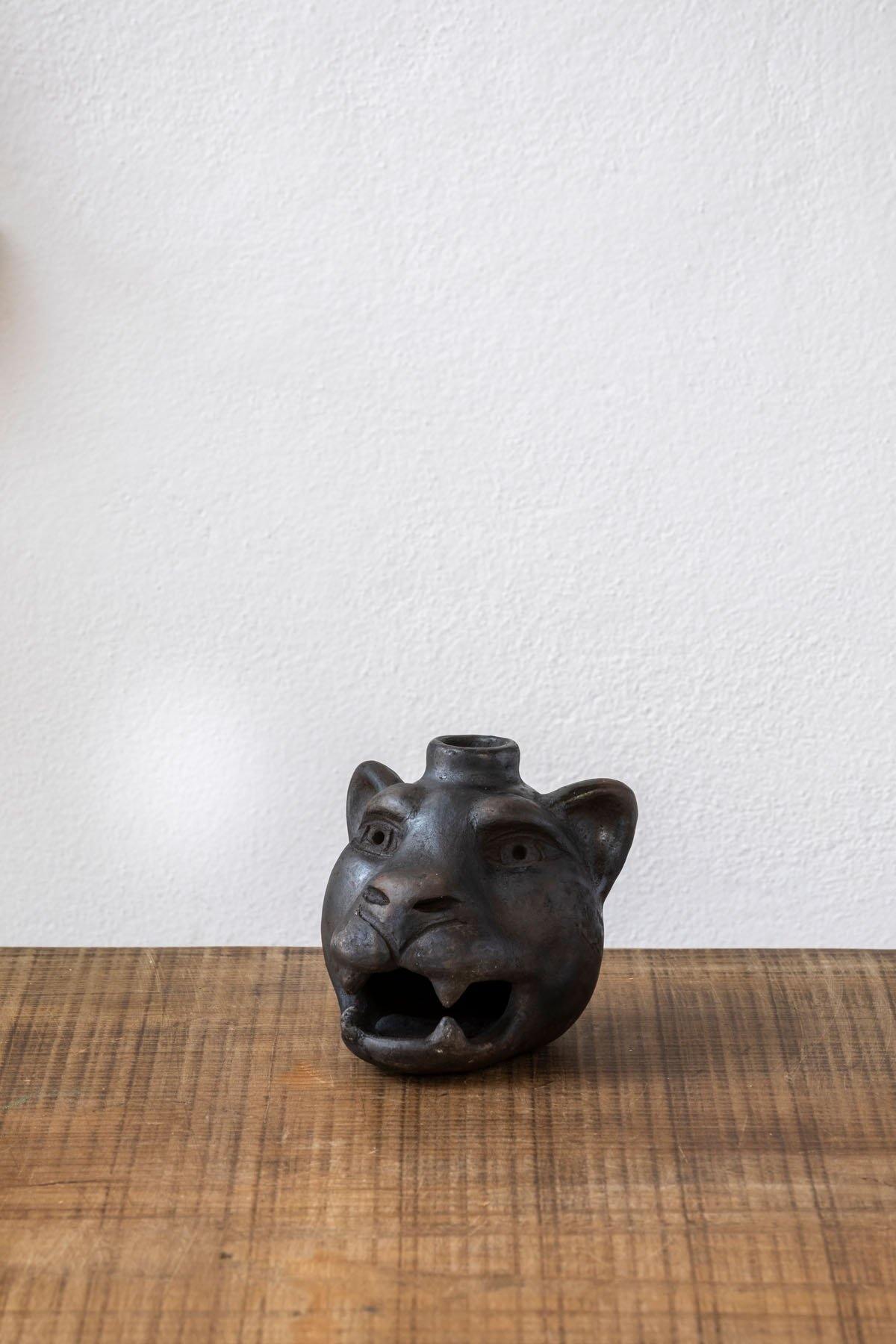 Jaguar Head Candle Holder | Handmade Clay Mexico | Wool+Clay